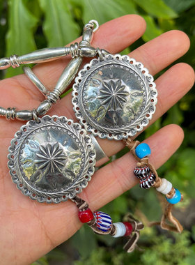 琉璃珠银管图腾太阳银饼项链套装