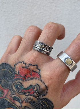 羽毛18K点金硫化做旧戒指