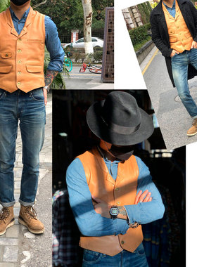 Tenjin Works日本天神CV02栎木S级牛皮复古多袋工装背心马甲