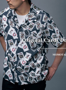 MOMOTARO桃太郎 复古情侣款 日本制扑克牌印花夏威夷衬衫