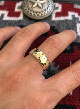 宽版18K金熔925银熔金复古戒指