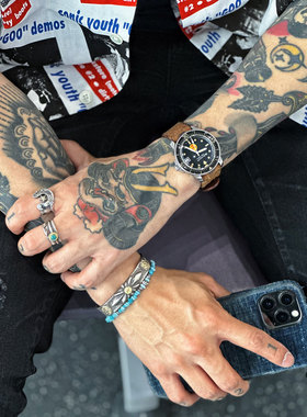 松石银籽珠925银贝壳复古手链