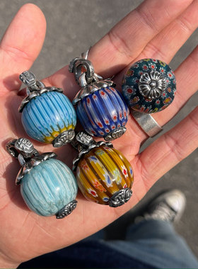 福字扶桑花大号古董琉璃珠吊坠