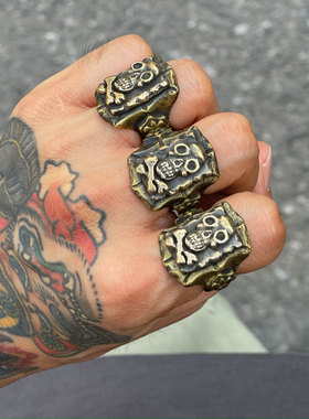 重磅做旧黄铜墨西哥骷髅戒指