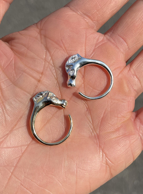 全银&10K全金马头可微调复古戒指