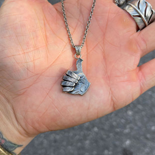 NORTH WORKS 棒棒的 古董摩根银币改造趣味竖拇指造型项链