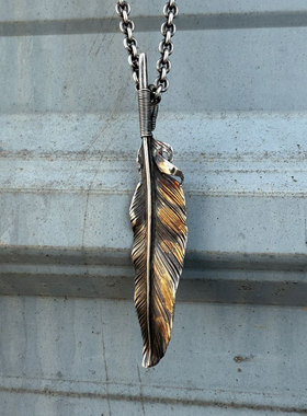 FALCON隼 100%纯正手打22K金贴金925银印第安羽毛吊坠