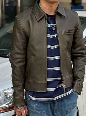 Tenjin Works日本天神 招牌绿色茶芯JS02机车重磅栃木牛皮皮衣