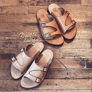 Tenjin Works天神 小花亮介日本手作复古原色植鞣革拖鞋凉鞋凉拖