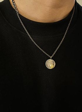 North Works N302古董10分摩根银币改造铜笑脸五星吊坠项链