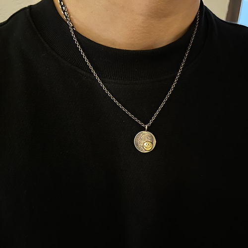 North Works N302古董10分摩根银币改造铜笑脸五星吊坠项链