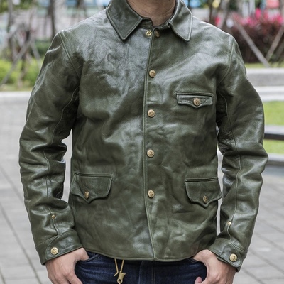 绿色羊毛毛毯内衬栎木牛皮机车皮