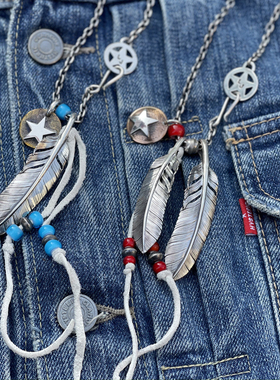 银珠铜币双羽毛套装项链