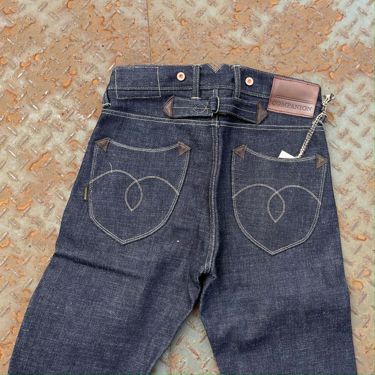 Companion 017A 牛皮补丁日本18oz超级粗纺骚袋花赤耳原色牛仔裤