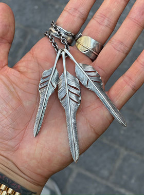 复古印第安925全银风切羽毛吊坠