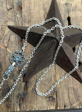 龙头扣托帕石飞轮做旧项链银链