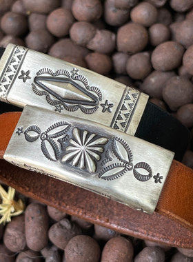 印第安图腾做旧银扣牛皮手环