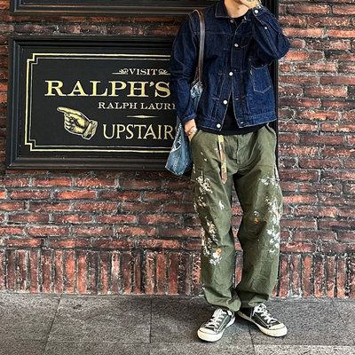 油污油漆破坏做旧复古工装休闲裤