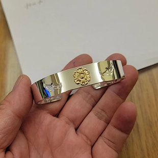 Dear 日本手打18K金双老鹰刻印蔷薇花平打银手镯 Blossom特殊限定