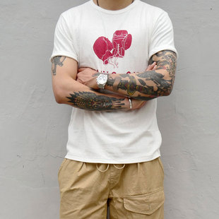 G&F 印花帅炸 复古情侣款有机棉圆领拳击手套胶印短袖T恤 Tee