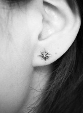 Jango 日本手作 硫化做旧特殊星光925银+18K金针星辰造型耳钉