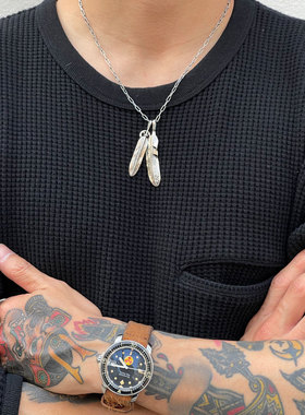 复古十字风轮双羽毛吊坠套装项链