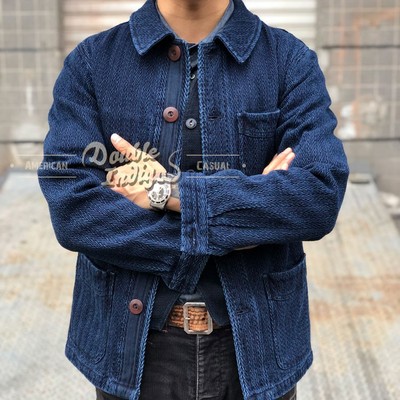 神秘蓝染刺子面料法式工装夹克