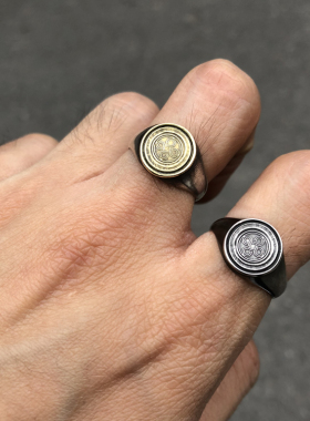 无限之轮点金全银复古戒指