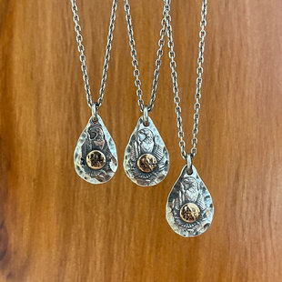 North Works古董摩根银币&铜币改造水滴型锤目纹敲边双层复古项链