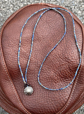 青金石&松石925银菊花扣项链