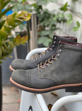 Brother Bridge店铺独占复古深橄榄绿色绝版猫底翻毛皮工装伞兵靴