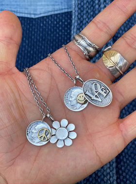 太阳花LOVE熔岩双银牌项链