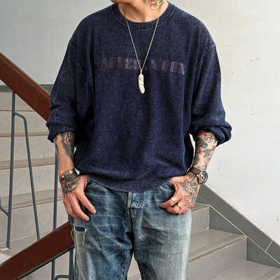 BARNS 松弛感拉满 重度水洗做旧刺子布质感华夫格刺绣长袖T恤