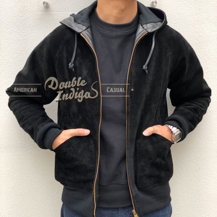 Y'2 LEATHER 抄底特价 潮流复古重磅翻毛牛皮连帽卫衣式皮衣夹克