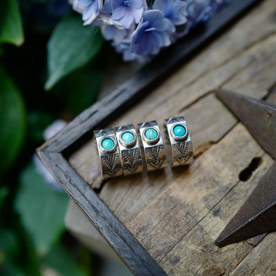 图腾美国天然松石复古银戒指