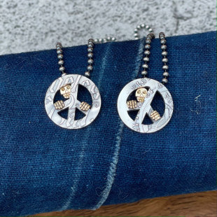 Blind Man Togs 日本手作古董银汤匙改造18K金骷髅反战项链套装