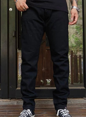 MOMOTARO桃太郎0405 15.7oz津巴布韦棉经纬双黑染赤耳黑色牛仔裤