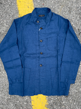 Workers Japan indigo天然蓝染100%法国亚麻多袋工装立领夹克