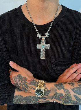 天然松石950银图腾十字架项链