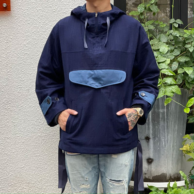 牛仔布拼尼龙连帽滑雪夹克