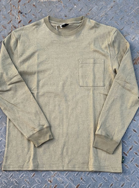 Go Hemp 情侣款 水洗做旧hemp麻纤维混纺复古休闲口袋长袖 T 恤