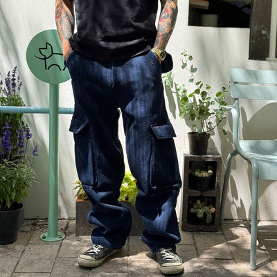 Fleurs De Bagne花囚犯 老品特价重磅蓝染刺子法式多袋工装休闲裤