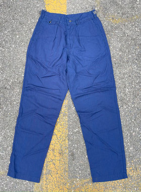 Workers Japan indigo天然植物蓝染全亚麻可调节腰围复古工装裤