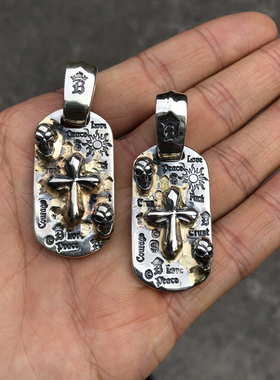 手工银饰涂鸦骷髅吊坠项链