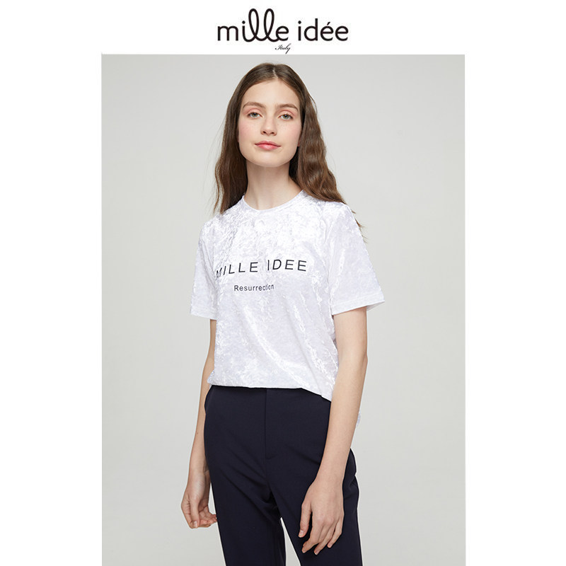 O.W|Mille idee 美兰玳 女新 字母logo修身休闲短袖T恤 10AW10B01