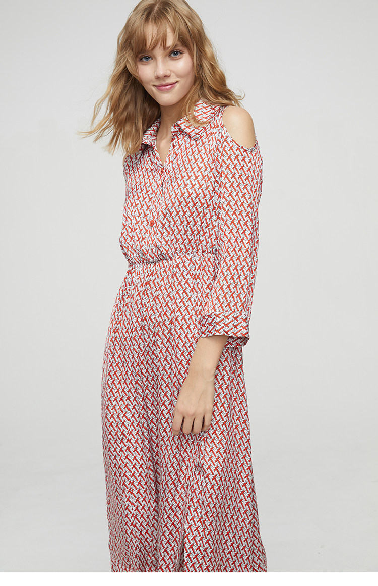 O.W|Mille idee 美兰玳 女秋新 衬衫领露肩轻薄连衣裙 19EW51B34