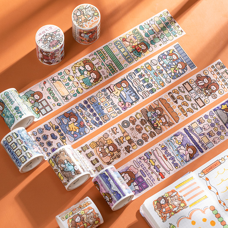分装 阿果小印象特油和纸胶带 手账胶卷素材少女人物卡通手帐贴纸
