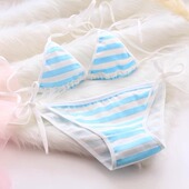 蓝白条纹吊袜带内裤 吊带袜可爱性感初音伪娘男纯棉系带jk 文胸套装