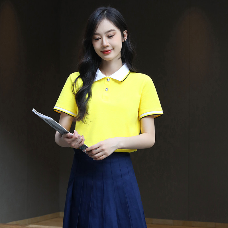 工作服幼儿园老师定制短袖文化衫T恤工衣订制polo衫印logo百褶裙