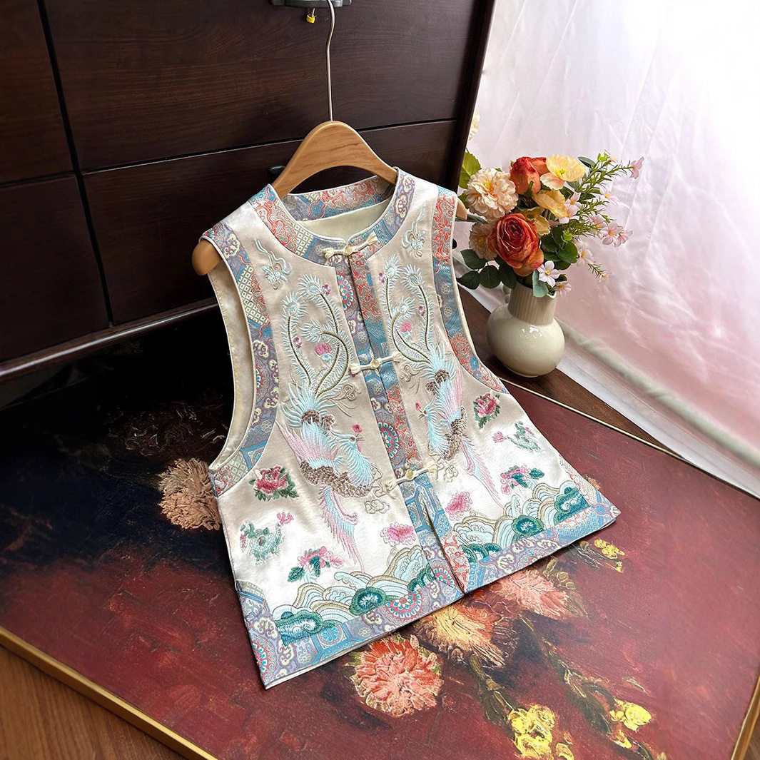 新中式凤凰格格马甲女2025年春季新款民族风盘扣优雅刺绣坎肩马夹,女装/女士精品,马夹,淘宝优惠券,粉丝福利购,淘宝优惠卷